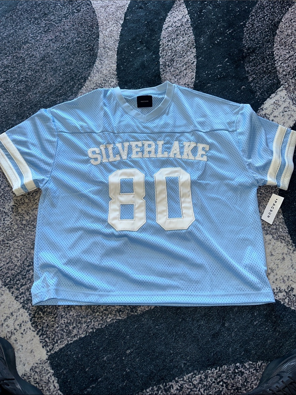 PacSun Men Light Blue Mesh Sports Jersey Top